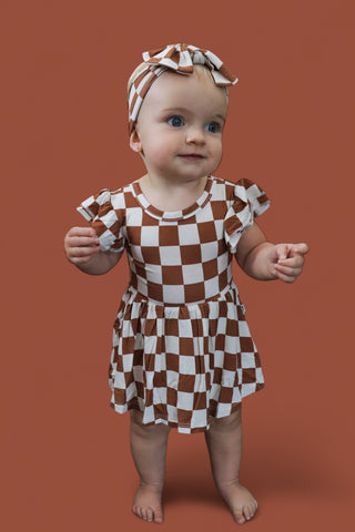 COPPER CHECKERS DREAM CAP SLEEVE BODYSUIT DRESS