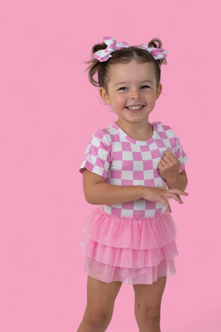 BUBBLEGUM CHECKERS DREAM TUTU BODYSUIT DRESS