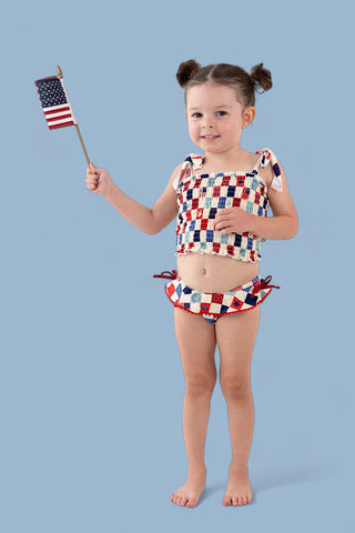 HOME OF THE FREE CHECKERS DREAM TANKINI TWO PIECE SWIM SUIT