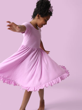 FOREVER LILAC RIB DREAM RUFFLE DRESS
