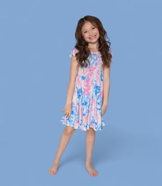 COTTON CANDY TIE DYE CAP SLEEVE DREAM RUFFLE DRESS