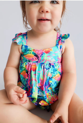 OCEAN GLOW DREAM RUFFLED BUBBLE ROMPER