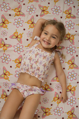 BLOSSOMIN’ BUTTERFLY DREAM SMOCKED TANKINI TWO PIECE SWIM SUIT