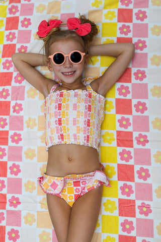 SUMMER SUNSET CHECKERS DREAM SMOCKED TANKINI TWO PIECE SWIM SUIT