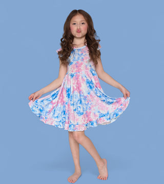 COTTON CANDY TIE DYE CAP SLEEVE DREAM RUFFLE DRESS