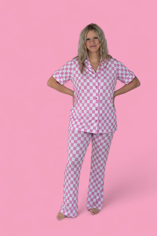 BUBBLEGUM CHECKERS WOMEN'S RELAXED FLARE DREAM SET