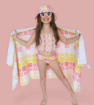 SUMMER SUNSET CHECKERS DREAM SMOCKED TANKINI TWO PIECE SWIM SUIT