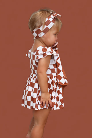 COPPER CHECKERS DREAM CAP SLEEVE BODYSUIT DRESS