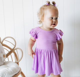 PURPLE RIB DREAM CAP SLEEVE BODYSUIT DRESS