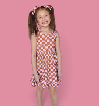 EXCLUSIVE SUNSET BEACH CHECKERS TANK DREAM RUFFLE DRESS