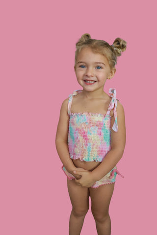 RAINBOW CLOUDS DREAM SMOCKED TANKINI TWO PIECE SWIM SUIT