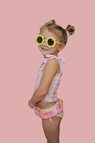 SUMMER SUNSET CHECKERS DREAM SMOCKED TANKINI TWO PIECE SWIM SUIT