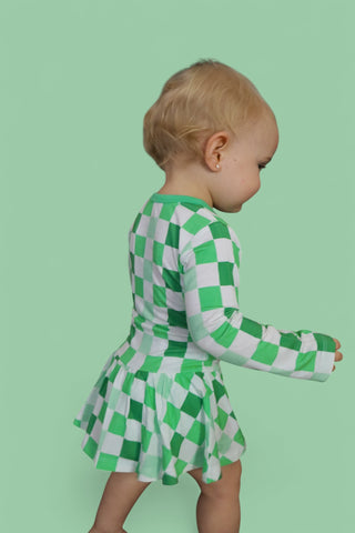 LUCKY CHECKERS LONG SLEEVE DREAM BODYSUIT DRESS