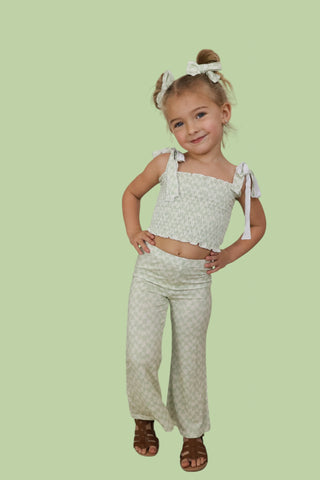 SAGE WAVY CHECKERS DREAM SMOCKED FLARE SET