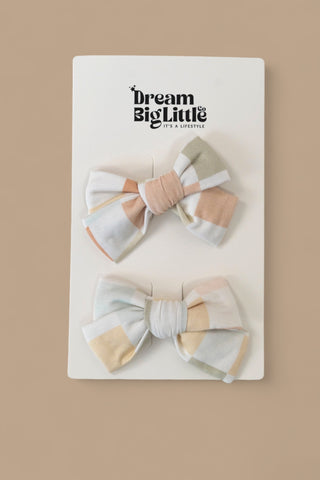 MUTED CHECKERS DREAM BOW HAIR CLIPS