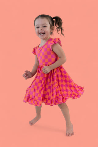 NEON DREAMS CHECKERS DREAM RUFFLE DRESS