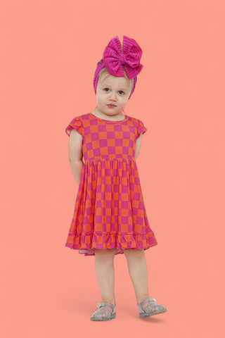 NEON DREAMS CHECKERS DREAM RUFFLE DRESS