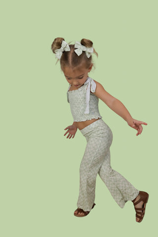 SAGE WAVY CHECKERS DREAM SMOCKED FLARE SET