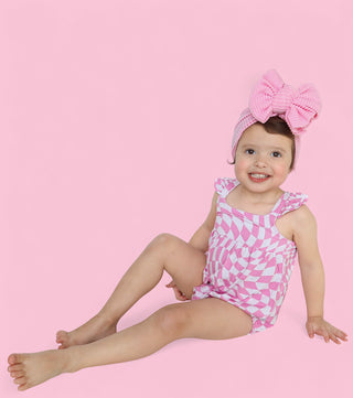 BUBBLEGUM WAVY CHECKERS DREAM BUBBLE ROMPER