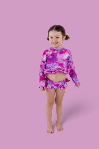 CANDY CLOUDS DREAM 2-PIECE RASH GUARD RUFFLE SWIM SUIT