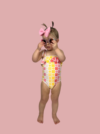 SUMMER SUNSET CHECKERS DREAM ONE PIECE SWIM SUIT