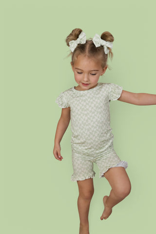 SAGE WAVY CHECKERS DREAM RUFFLE SHORT SET