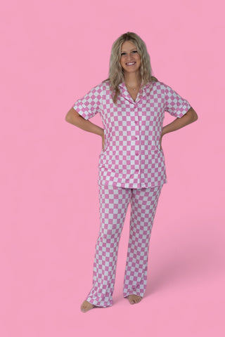 BUBBLEGUM CHECKERS WOMEN'S RELAXED FLARE DREAM SET