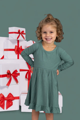 SAGE RIB DREAM RUFFLE DRESS