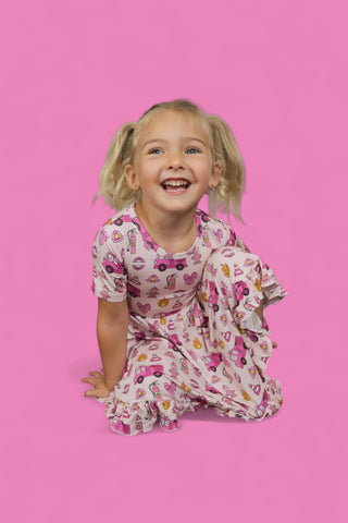 BLAZING BOWS AND HYDRANTS DREAM RUFFLE DRESS