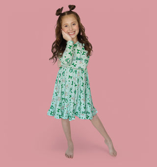 CLOVER BOWS LONG SLEEVE DREAM RUFFLE DRESS