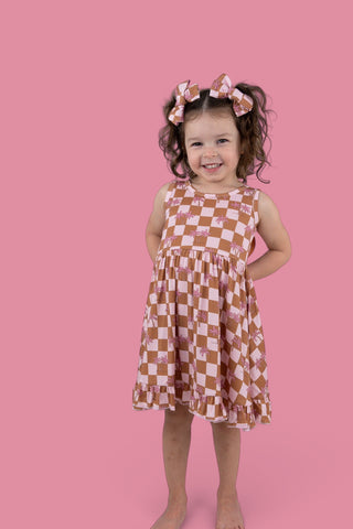 EXCLUSIVE SUNSET BEACH CHECKERS TANK DREAM RUFFLE DRESS