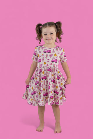 BLAZING BOWS AND HYDRANTS DREAM RUFFLE DRESS