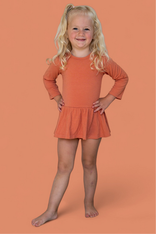 RUST LONG SLEEVE DREAM BODYSUIT DRESS