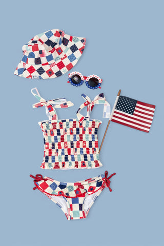 HOME OF THE FREE CHECKERS DREAM TANKINI TWO PIECE SWIM SUIT