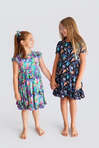 MIDNIGHT REEF DREAM RUFFLE DRESS