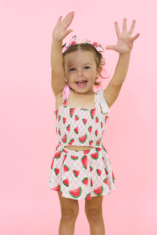 ONE IN A MELON CHECKERS DREAM SMOCKED SKORT SET