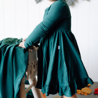 EVERGREEN RIB DREAM RUFFLE DRESS