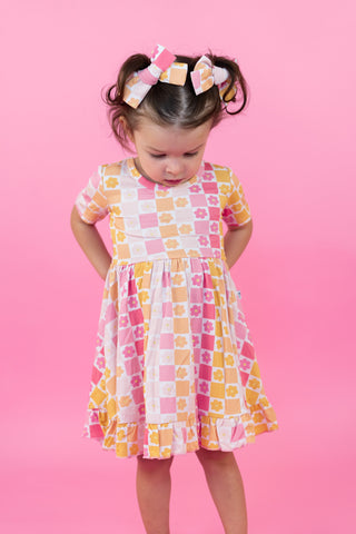 SUMMER SUNSET CHECKERS DREAM RUFFLE DRESS