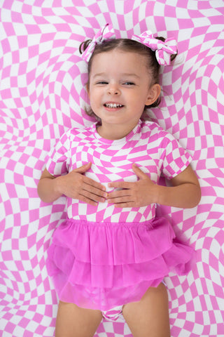 BUBBLEGUM WAVEY CHECKERS DREAM TUTU BODYSUIT DRESS