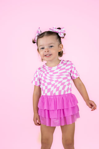 BUBBLEGUM WAVEY CHECKERS DREAM TUTU BODYSUIT DRESS