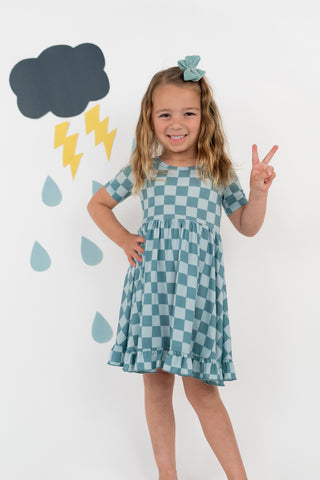 STORMY CHECKERS DREAM RUFFLE DRESS