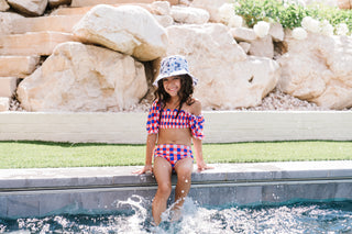 RED, WHITE & TRUMAN DREAM OFF THE SHOULDER SWIM SUIT