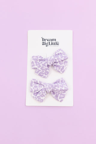 LAVENDER LEOPARD DREAM BOW HAIR CLIPS