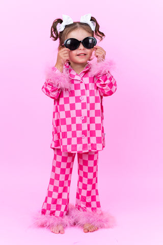 BUBBLEGUM CHECKERS GIRL’S FLARE FEATHERED DREAM SET
