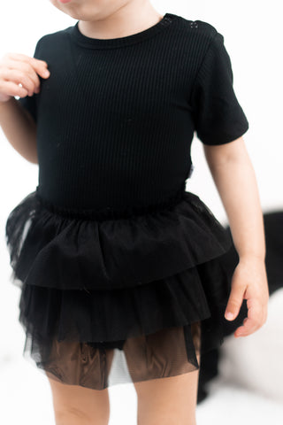 BLACK RIB DREAM TUTU BODYSUIT DRESS