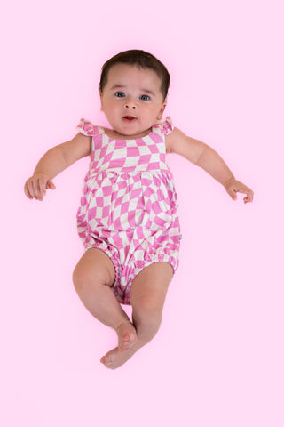 BUBBLEGUM WAVY CHECKERS DREAM BUBBLE ROMPER