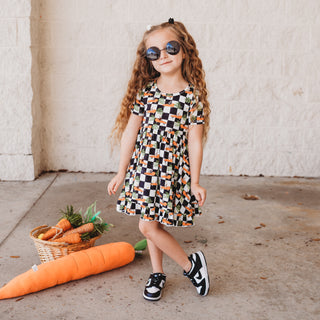 RACING CARROT CHECKERS DREAM RUFFLE DRESS