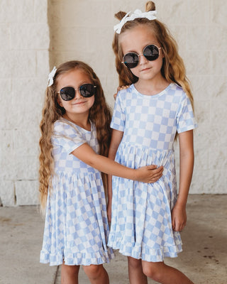 CLOUDY CHECKERS DREAM RUFFLE DRESS