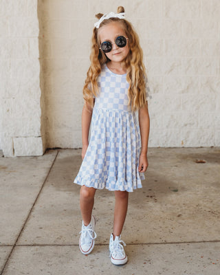 CLOUDY CHECKERS DREAM RUFFLE DRESS