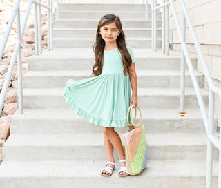 MINT RIB DREAM RUFFLE DRESS